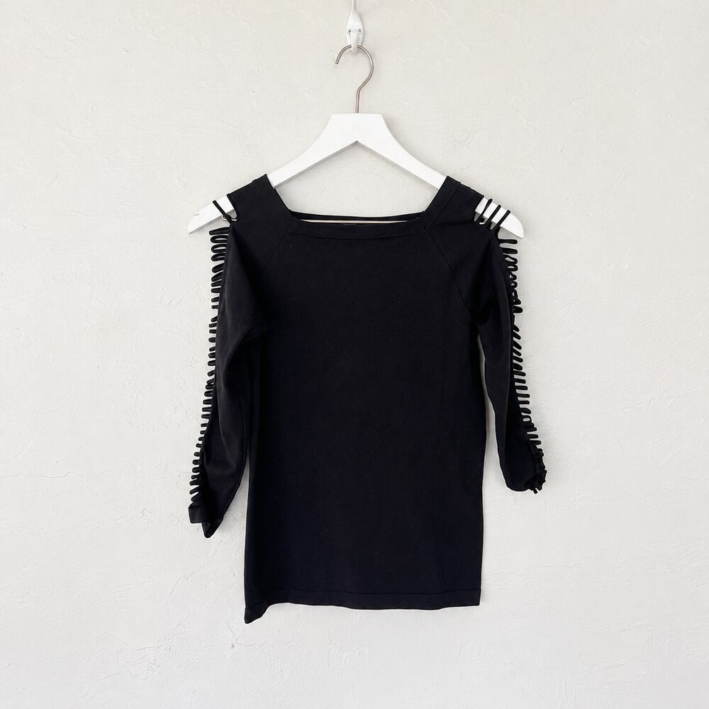 Cache Black Loop Cutout Sleeve Nylon Lycra Top Size S Y2K Goth Clubwear Party